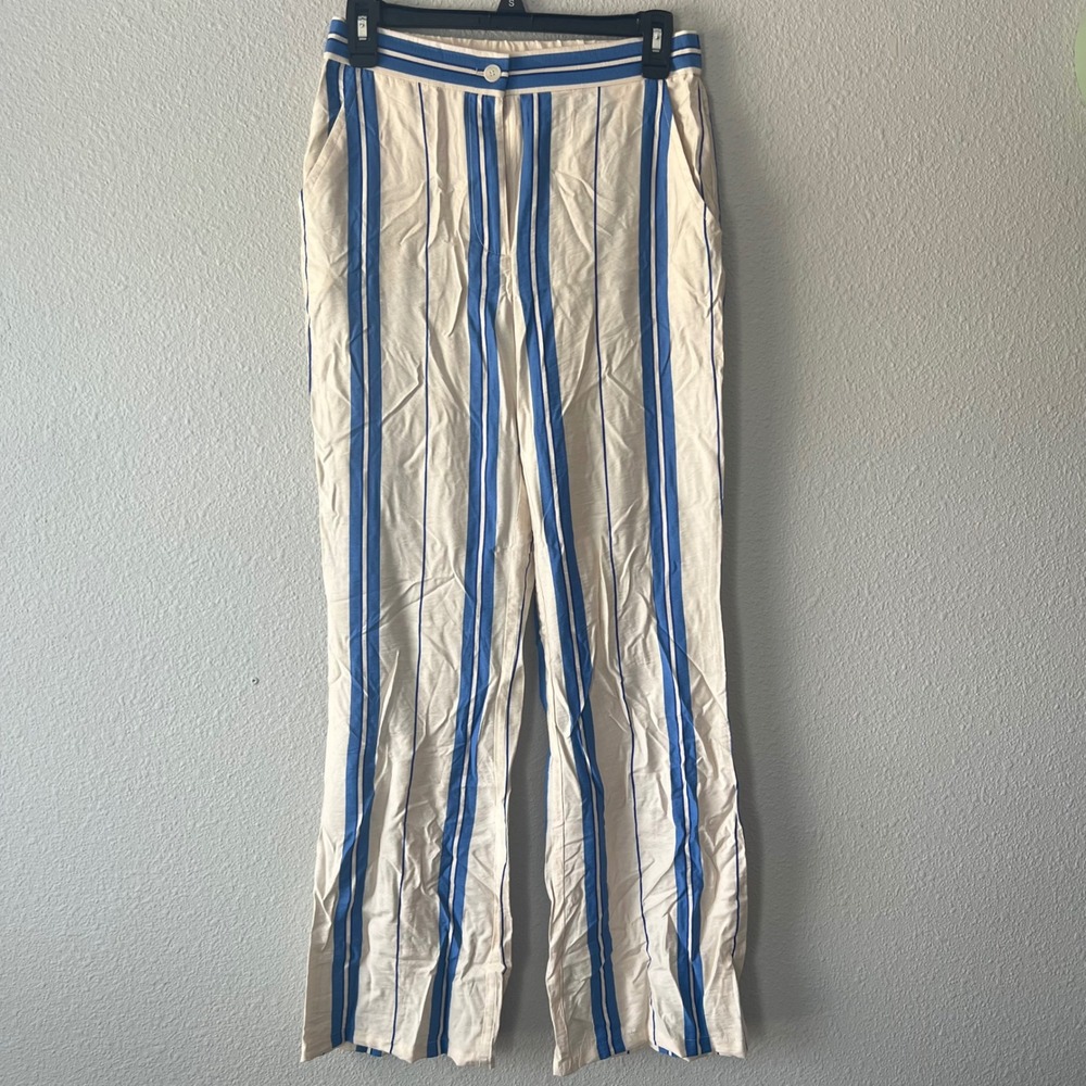 Sincerely Jules Striped Wide Leg Pants Blue Cream Womens Size S